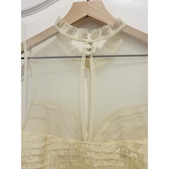 Free People FP One Ivory Tiered Mesh Ruffle Dress Womens Size 10 Sheer Keyhole - Picture 3 of 16